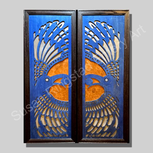 Raven Diptych Copper metal flake and blue