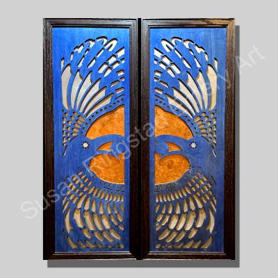 Raven Diptych Copper metal flake and blue Raven Diptych Copper metal flake and blue