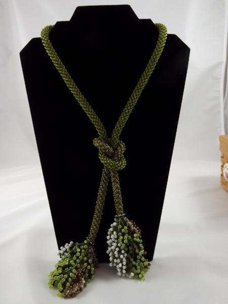 N-69 Olive Crocheted Tassel Necklace