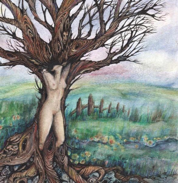 Dryad tree spirit original painting tree goddess art by Liza Paizis