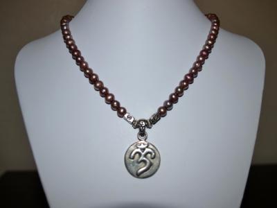 Om Pendant with Rose Freshwater Pearls 