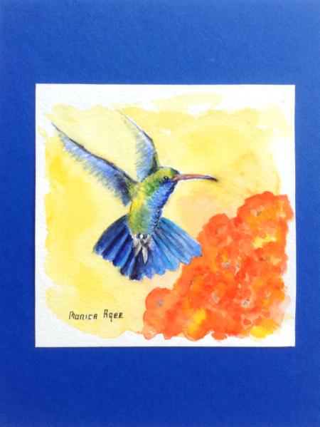 Humming bird 6x6 watercolor paper in watercolor