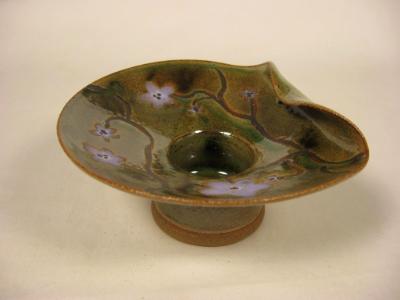 120630.CD Flower Vase with Wave Design and Purple Blossoms 120630.CD Flower Vase with Wave Design and Purple Blossoms