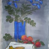 Still Life, Flowers, Fruit and Peppers