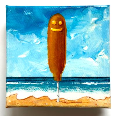 CORN DOG WITH TROUBLED BACKGROUND