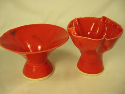 White Stoneware Asian Vases with Red Glaze White Stoneware Asian Vases with Red Glaze