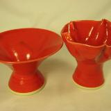 White Stoneware Asian Vases with Red Glaze
