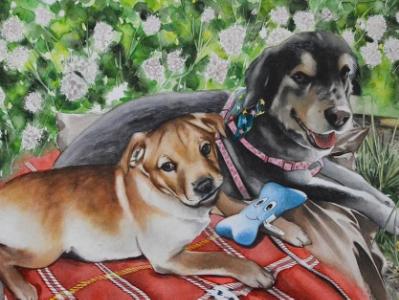 Dogs in the garden, 38cm x 56cm, 2021 Dogs in the garden, 38cm x 56cm, 2021