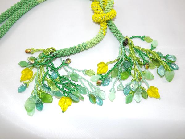 N-89 Green & Yellow Ombre Crocheted Rope Tassel Necklace
