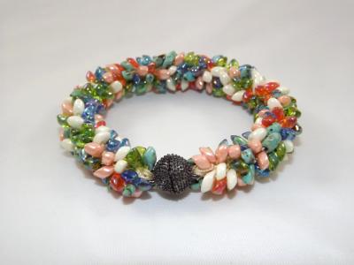 B-40 orange, blue, ivory, peach, & green spikey bracelet