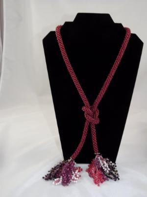 N-76 Rose Crocheted Tassel Rope Necklace