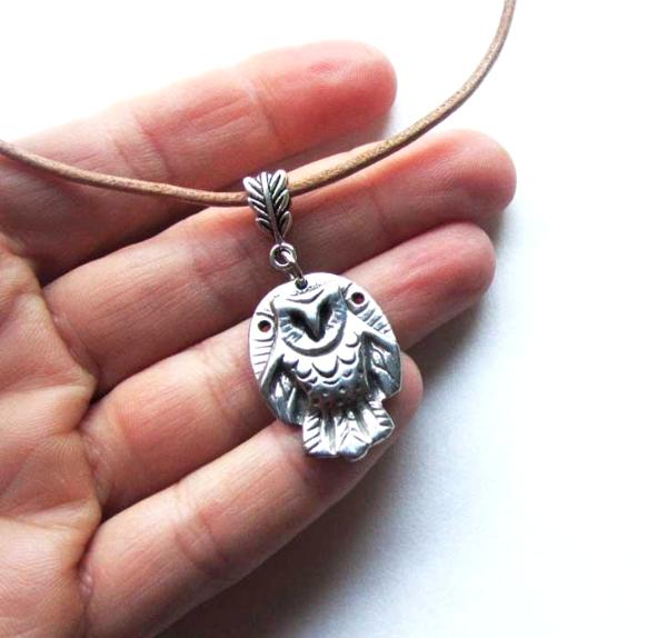 Owl pendant necklace barn owl pewter necklace original design by Liza Paizis