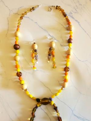 Yellow Orange Multi glass with wood accent