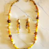 Yellow Orange Multi glass with wood accent