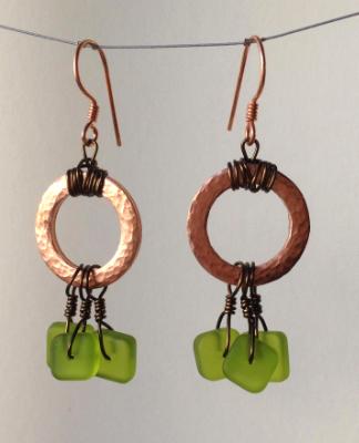 Copper and Green Sea Glass Earrings Copper and Green Sea Glass Earrings