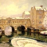 Winter, Pulteney Bridge, 16 x 12 ins, oils