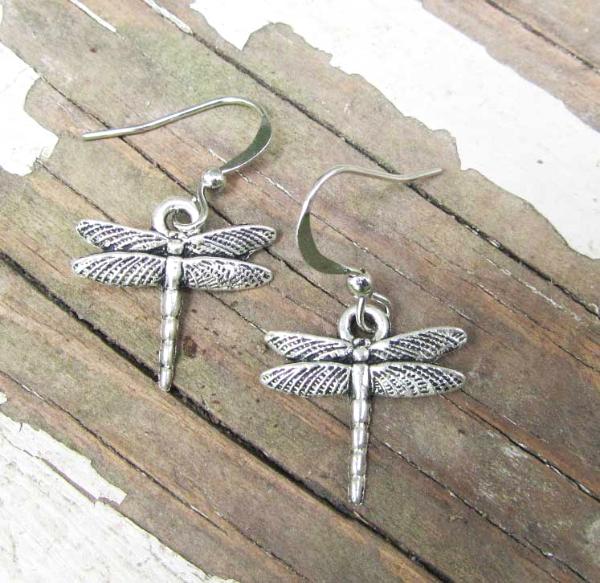 Small dragonfly earrings silver toned nickel free delicate dragonflies charm jewelry