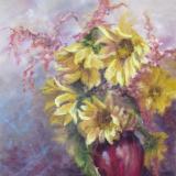 Sunflowers in Red Vase