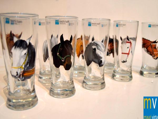 Set of handpainted glasses: RACES OF HORSES