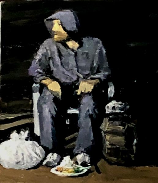 Homeless Man at Presidio Park Meal Event