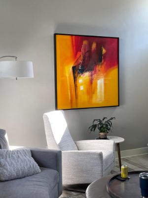 Installed painting in float frame Installed painting in float frame