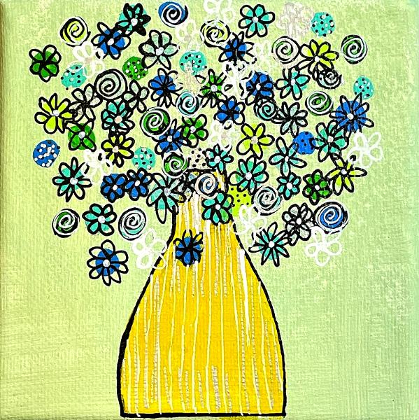4x4 inch Acrylic Whimsical Flowers on Canvas
