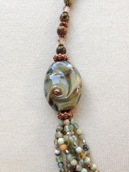 Ryolite Multi-Strand Necklace with Toni Lutman Pendant and Copper Clasp