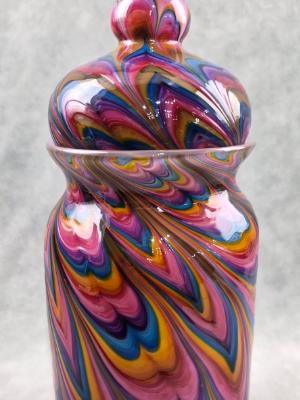 #07022609 Jar with lid Rainbow TieDie 10.5''HX4.25''W $300.00 #07022609 Jar with lid Rainbow TieDie 10.5''HX4.25''W $300.00