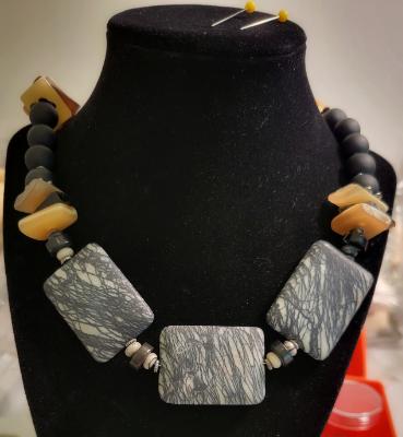 Necklace of agate , wood and bone