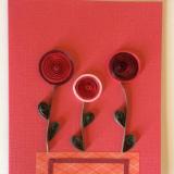 Red vase with flowers handmade quilling greeting card.