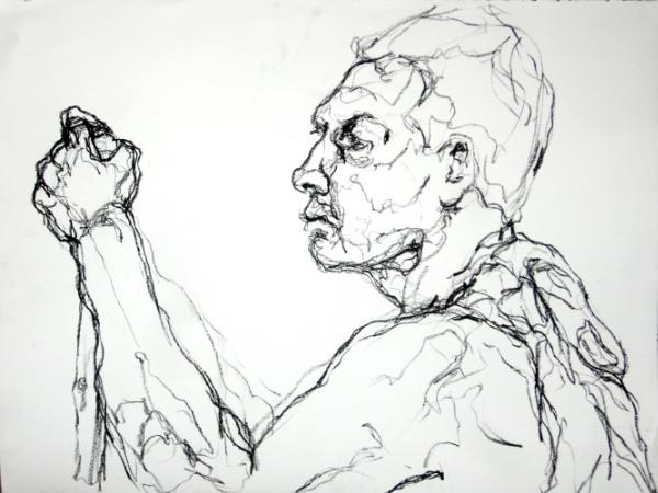 profile with arm raised
