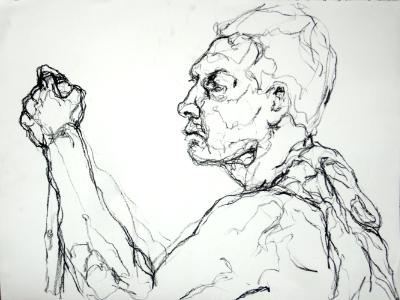 profile with arm raised