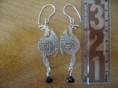 13-013 Patterned Sterling Dragons with faceted garnet drops