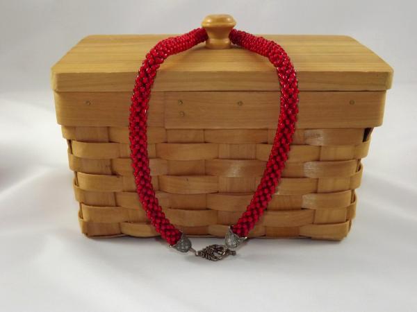 N-35 Red Crocheted Rope Necklace