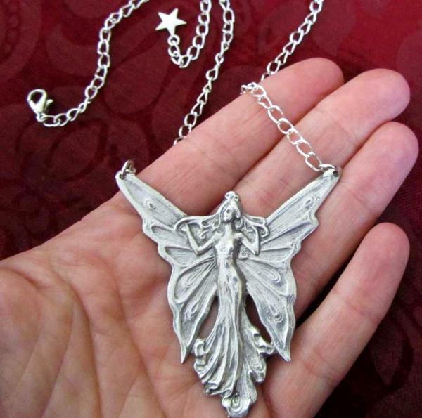 Angel Fairy pendant necklace Art Nouveau style