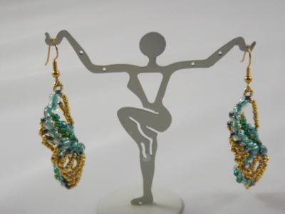 E-24 Gold & Aqua Beaded Earrings