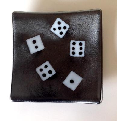 Black plate with dice 6x6"
