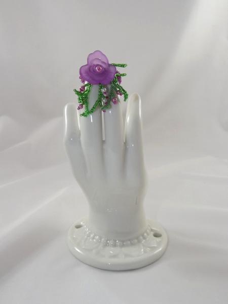 R-11 Purple Beaded Ring w/Purple Flower