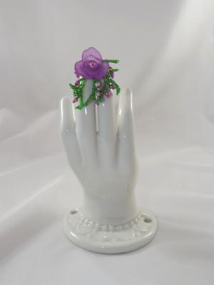 R-11 Purple Beaded Ring w/Purple Flower R-11 Purple Beaded Ring w/Purple Flower