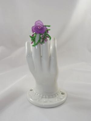 R-11 Purple Beaded Ring w/Purple Flower