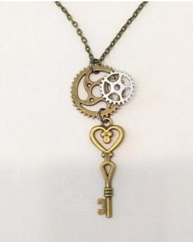 18" antique gold chain necklace with small key and charms