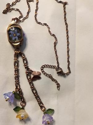 18" antique gold chain necklace with small key and charms