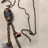 18" antique gold chain necklace with small key and charms