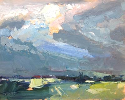 Sunset No 6 from Blunsdon hill 10"x 8" oil on board