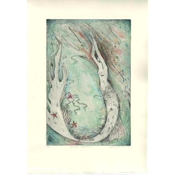 Little Mermaid Limited Edition Etching : drypoint handcolored