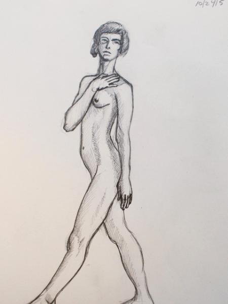 Standing Female Nude, Hand on Shoulder