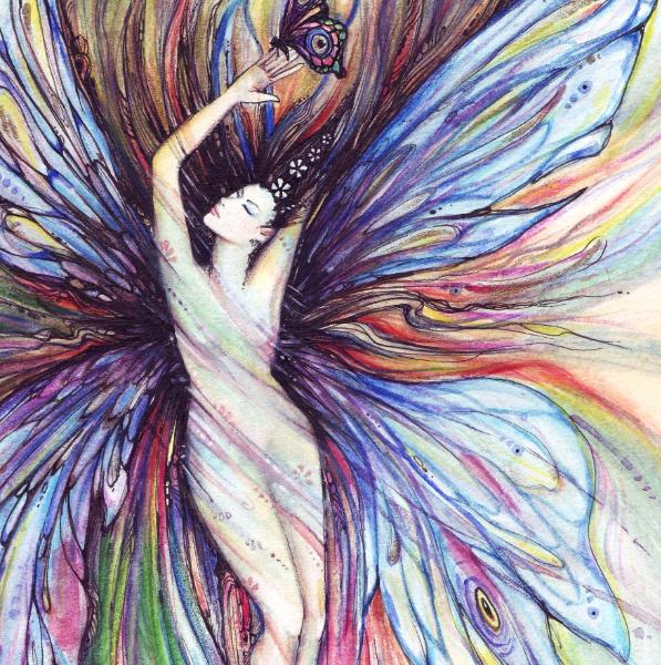 Butterfly fairy fantasy art print from original painting by Liza Paizis