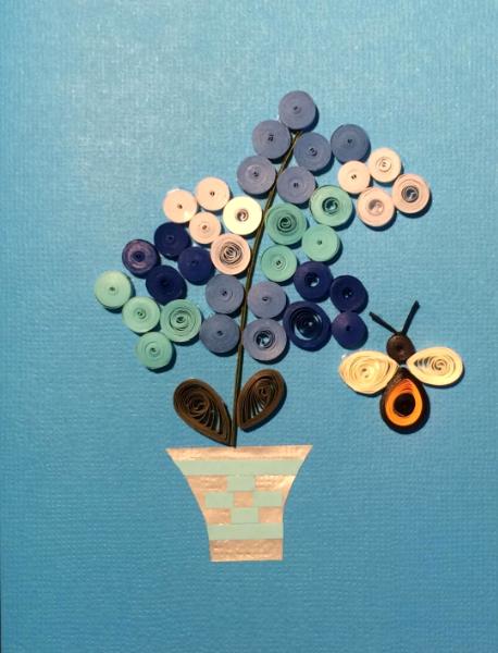 Blue Hydrangas quilled greeting card