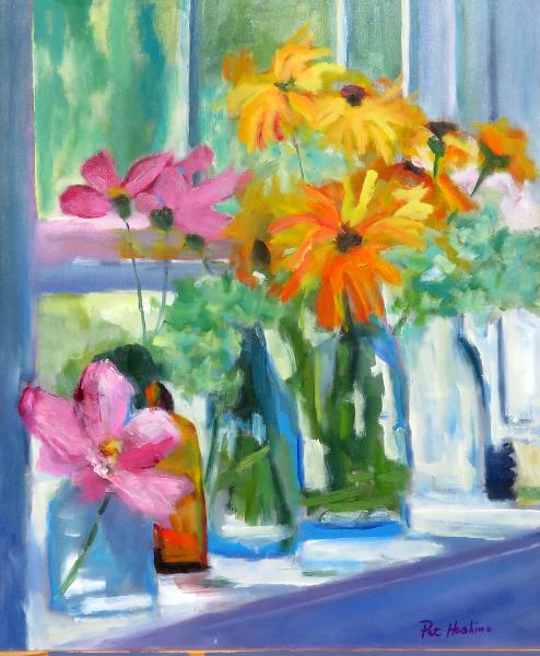 Daisies in Window - 16x20 - oil