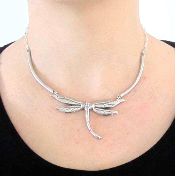 Art Nouveau Dragonfly necklace original artisan design pewter dragonfly  choker